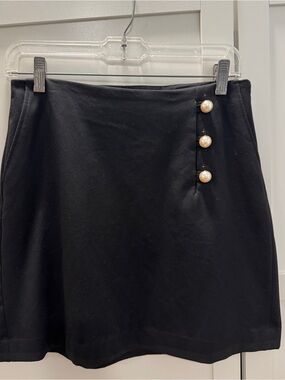 Express Black Mini Skirt with Pearl Button Accent
